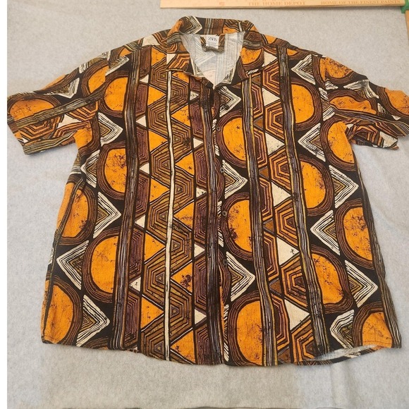 Zara Shirt Mens XL Tribal Geometric Print Relaxed Fit Linen - Picture 1 of 12